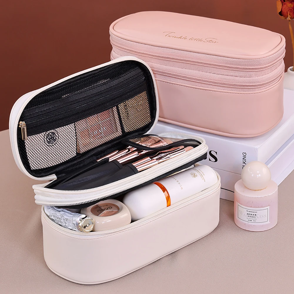 

Women's Cosmetic Bag Makeup Bag Double Layer Large Capacity Luxury Cosmetics Organizer Travel Essentials Women's Storage Bags