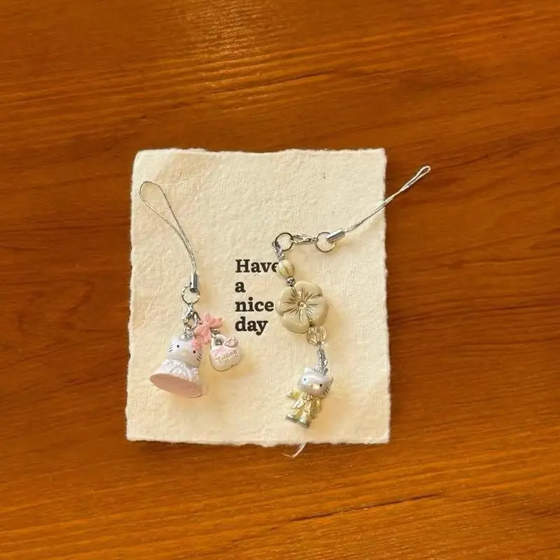 Kawaii Hellokitty Cordino per telefono Cartoon Anime KT Cat Catena per telefono Cuet Doll Ciondolo per fotocamera con ciondolo per telefono cellulare