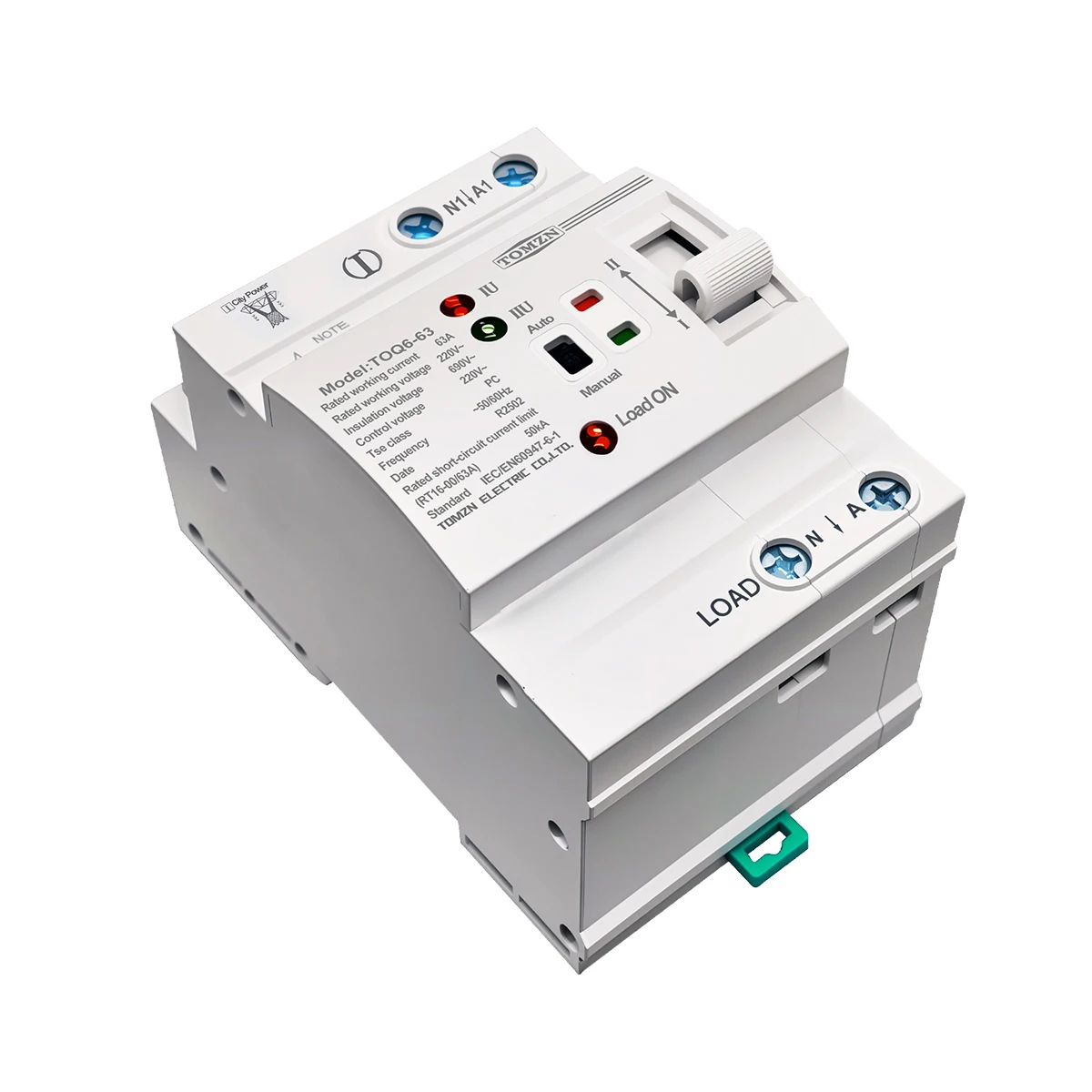 TOMZN Din Rail ATS L N 220V Small Dual Power Automatic Transfer Electrical Selector Switches Uninterrupted 2P 63A TOQ6