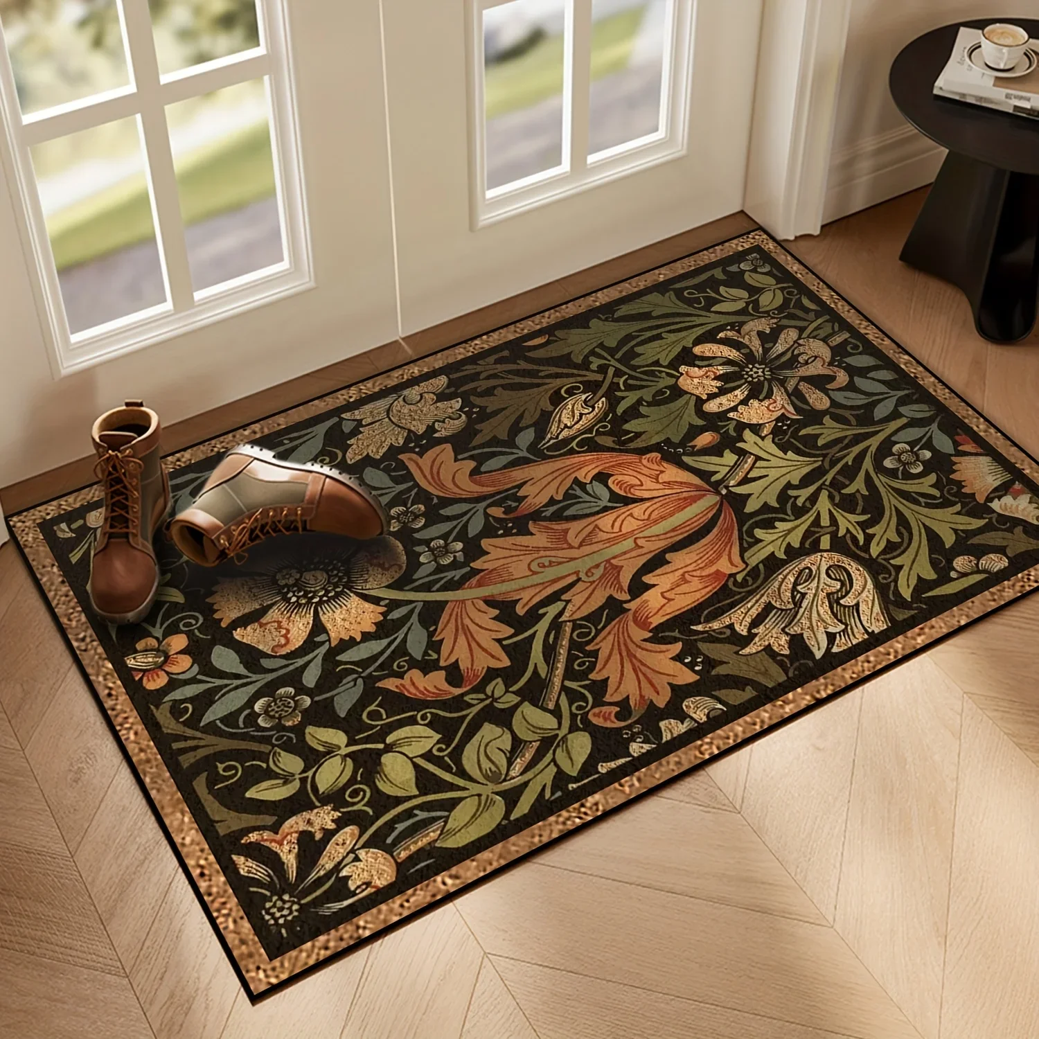 Vintage William Morris Style Rug Floral Pattern Doormat Non-slip Floor Mat for Entrance Living Room Bedroom Home Decor Carpet