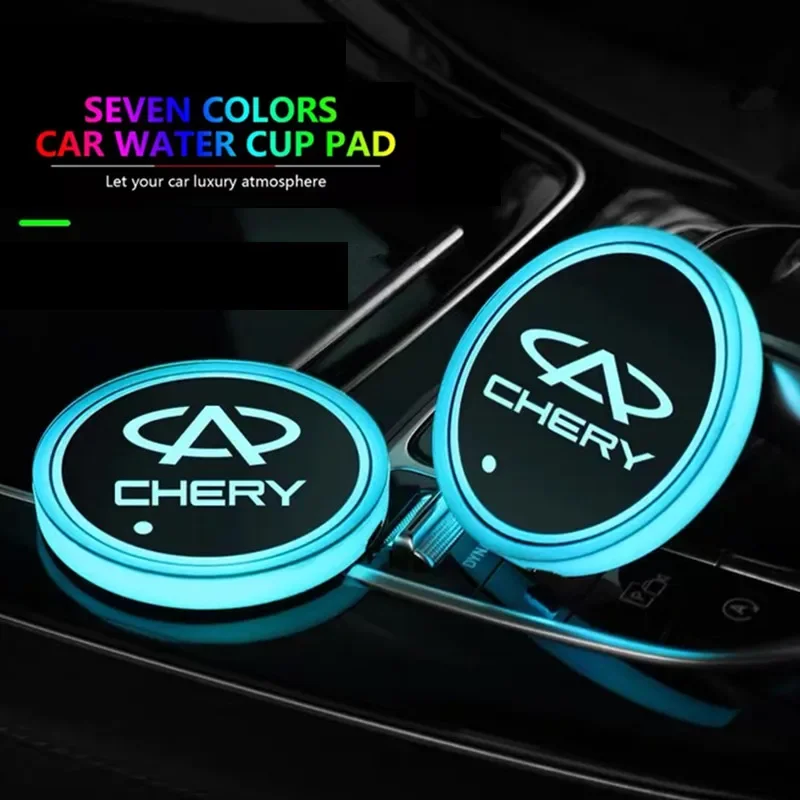 2PCS Car Luminous Water Cup Coaster 7 Colorful Led Atmosphere Light For Chery Tiggo 8 Arrizo 5 Pro GX 5X EQ7 Tiggo 7 Pro