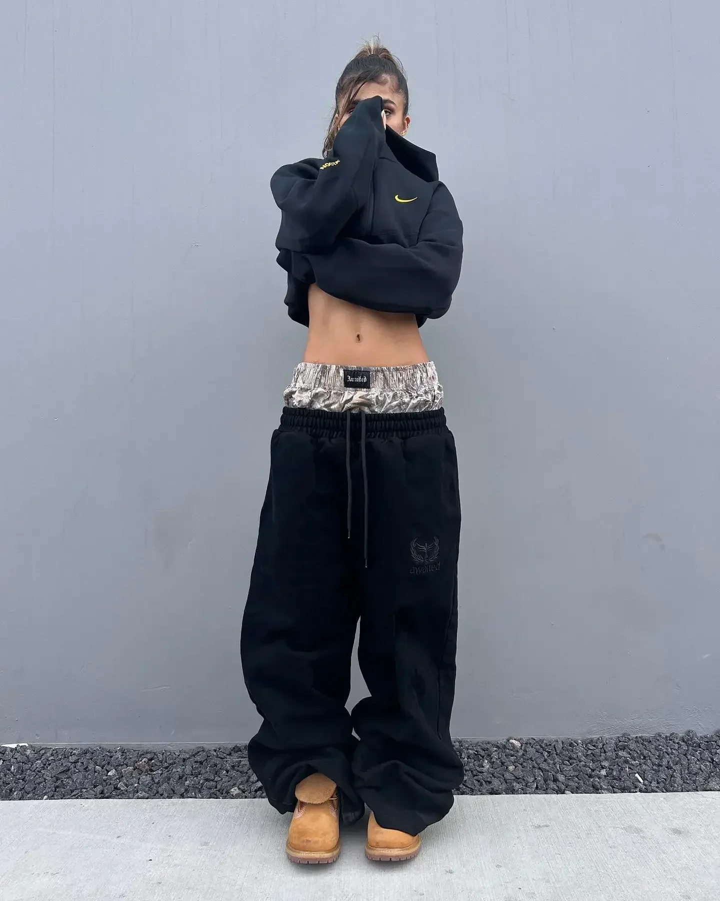 American street Retro Double Waist Pants New Y2K Harajuku Camouflage Embroidered Sweatpants Hip Hop High waisted Wide Leg Pants