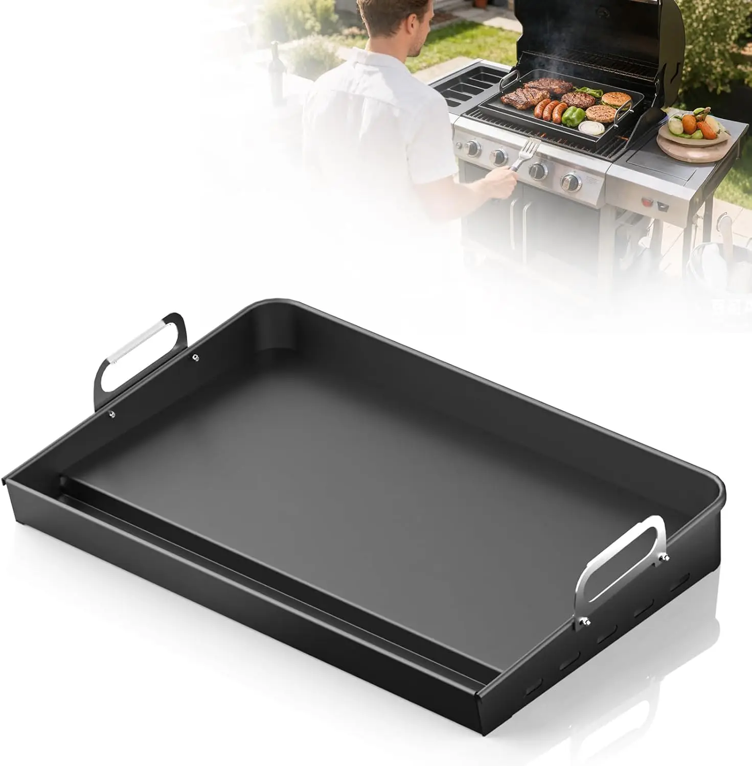 23”x16” Flat Top Carbon Steel Griddle Plate for Gas Grill, Universal Nonstick Stove Top Griddle with Optimized Airflow for Even Cooking, Outdoor Cookware for Tailgating, Eggs, Steaks and Burgers