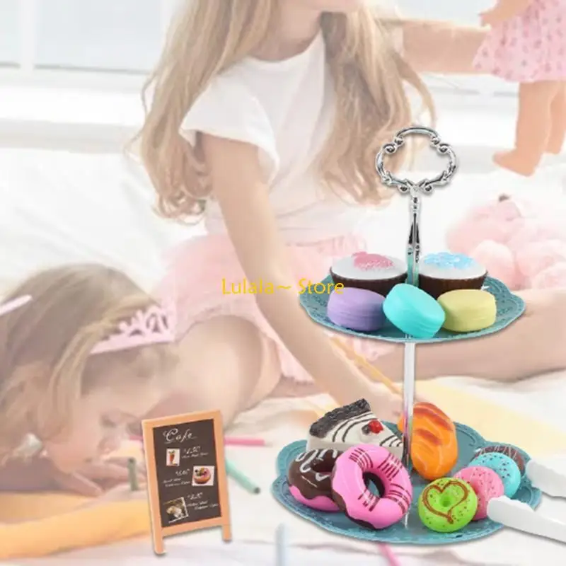 Y4QA طقم شاي ألعاب التظاهر للعب الحلوى ولعبة صانع القهوة للأعمار 3 4 5 6 7 8 داخلي وخارجي للأطفال الصغار