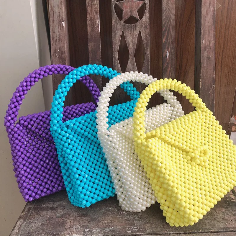 Creative Small Acrylic Beads Clutch Purse Color Customized Triangle Flap Tote Bags for Women Retro Handmade Party Ladies Handbag