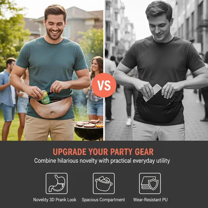 Neuartige Realistische Fake-Bauchtasche Lustige Halloween-Scherzartikel Hüfttasche Große Kapazität Umhängetasche Unisex Papa-Tasche Party-Geschenk – Detail 20