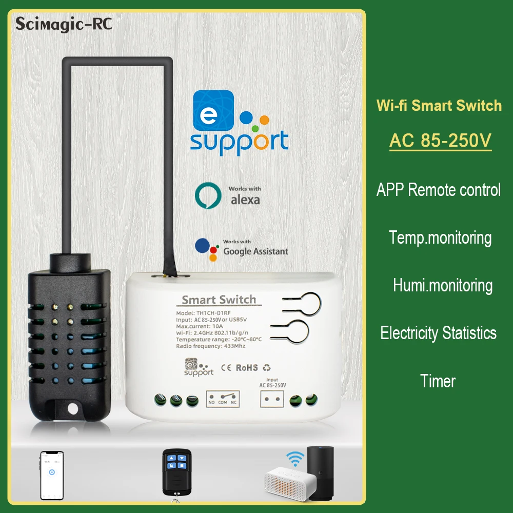 EWelink saklar Sensor kelembaban, modul pintar Alexa kontak kering pasif 7-32V 220V 250V WiFi