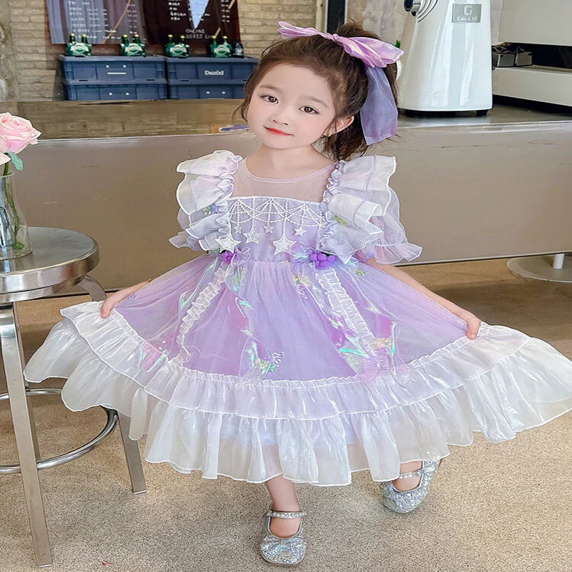 Summer Girls\' Children\'s Dress Fashionable Five pointed Star Round Neck Strap Cake Dress Princess Dress Children\'s Clothing