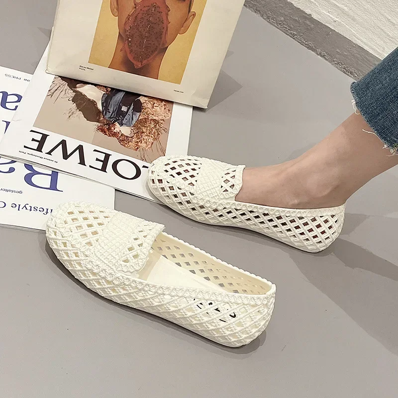 Women Flat Sandals Mesh Breathable Lightweight Soft Bottom Slip on Loafers Ladies Solid Colour Non-slip Shoes Zapatos De Mujer