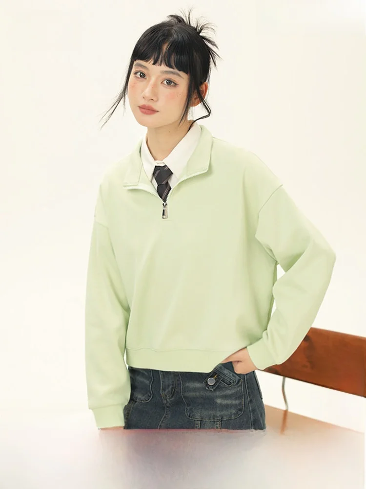 

Snow Mid-Fly Women's f Zipper Sweatirt Thin Spring Outerwear ort Top Cotton Polyester Blend Casual Loose Fit Sweatirt