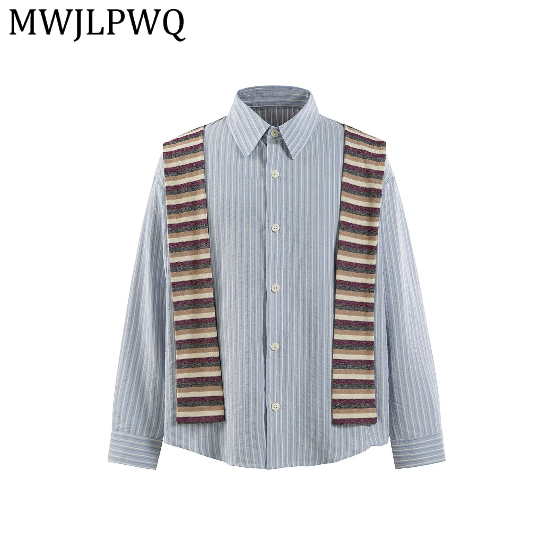 

MWJLPWQ 2026 Spring New American Retro Shirt For Men Simple Versatile Personality Striped Long Sleeve Casual Tops Tide 13451