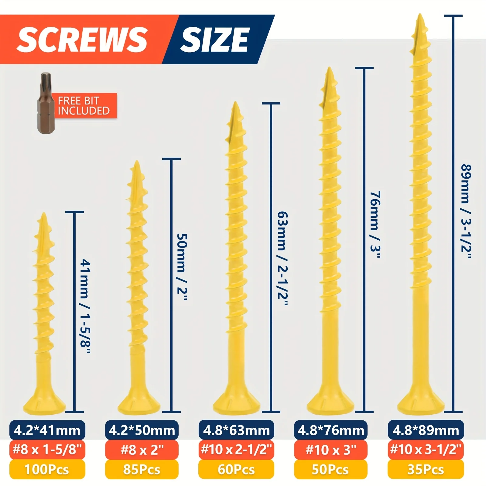 100-35pcs Wood Screws #8 #10 Rust Resistant Deck Screw Tan Exterior Epoxy Coated Outdoor Decking Screw Torx Star Drive Flat Head