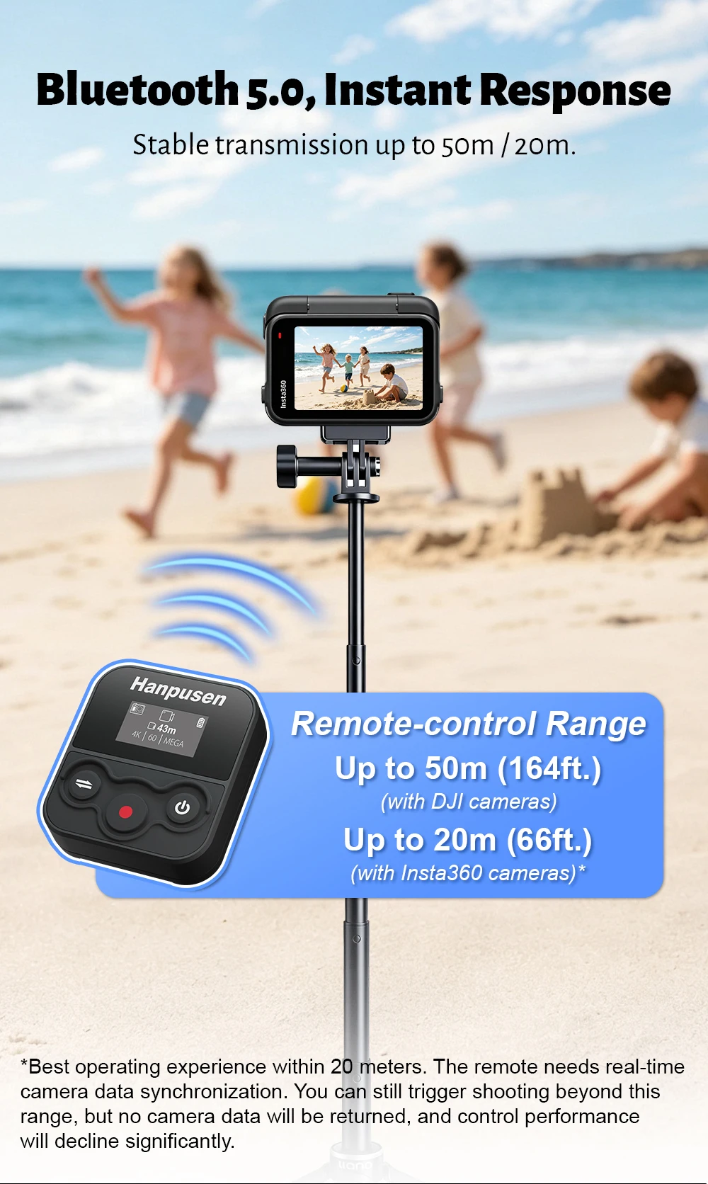 Wasserdichte Bluetooth-Fernbedienung für Action-Kameras für Insta360 X3/X4/X4Air/X5/Go3/Go3s/Ace; für DJI Action 6/4/5 Pro/OSMO 360 – Detail 4