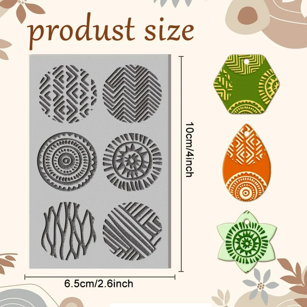 Circles Polymer Clay Texture Sheets Artistic Sun Pattern Texture Stamp Sheets Clay Texture Mat Rubber Modeling Pattern Pad - view 2