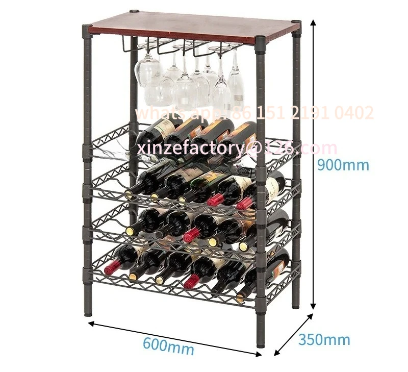 Customizable wooden board Wrought iron wine rack Multi-layer storage rack Wine rack Can hang wine glass Top layer