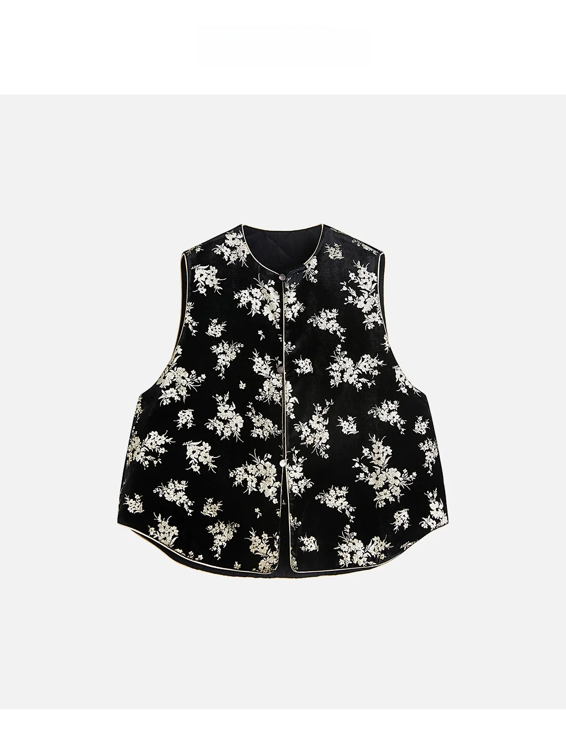 

JINGJING2026 New "Night Garden" Silk Velvet round Ne Buttoned Cotton Insert Traditional Chinese Sle Vest Ele Women's ...