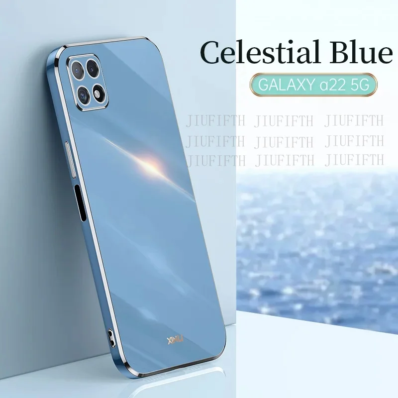 Casing For Samsung Galaxy A22 5G Solid Color Straight Edge 6d Plating Phone Case Anti-Shock Ultra Slim TPU Soft Back Cover Capa