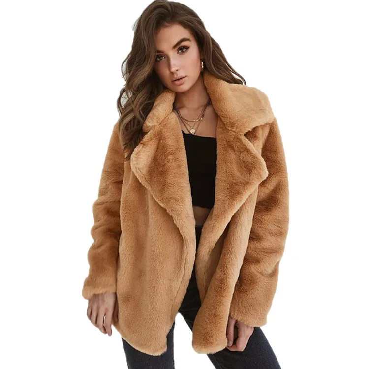 Women Faux Fur Elegant Brown Shaggy Coat Autumn Winter Warm Plush Teddy Coat Streetwear Female White Furry Fluffy Jacket