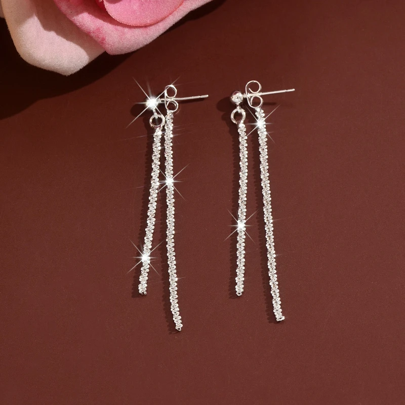 Full Moon Star Pure Silver Ear Pin Fashion New Design Elegant Flowing Fringe Stylish Exquisite High End Ear Jewelry for Women