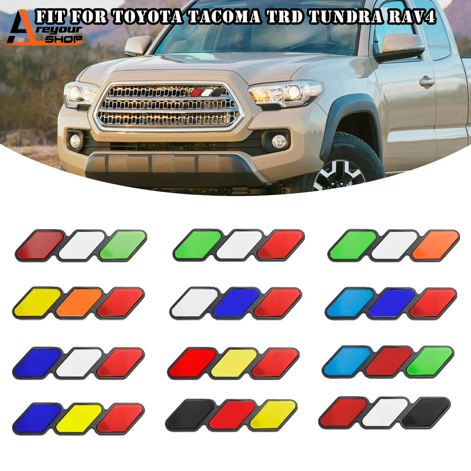 Areyourshop Tri-Color Grille Badge Emblem Car Accessories for Toyota Tacoma TRD Tundra RAV4