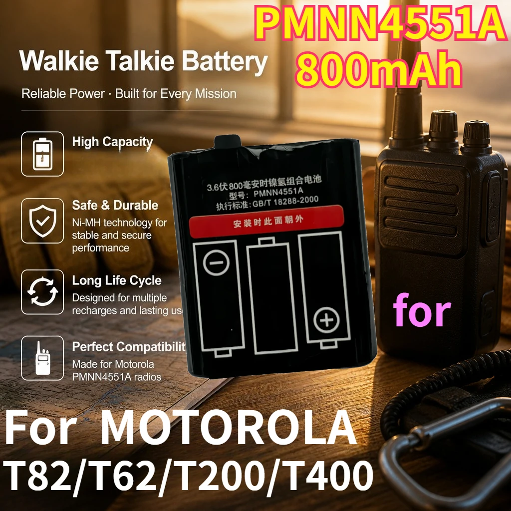 Brand New PMNN4551A 800mAh Walkie Talkie Batteries for MOTOROLA T82/T62/T200/T400 3.6V Walkie Talkie Rechargeable Battery