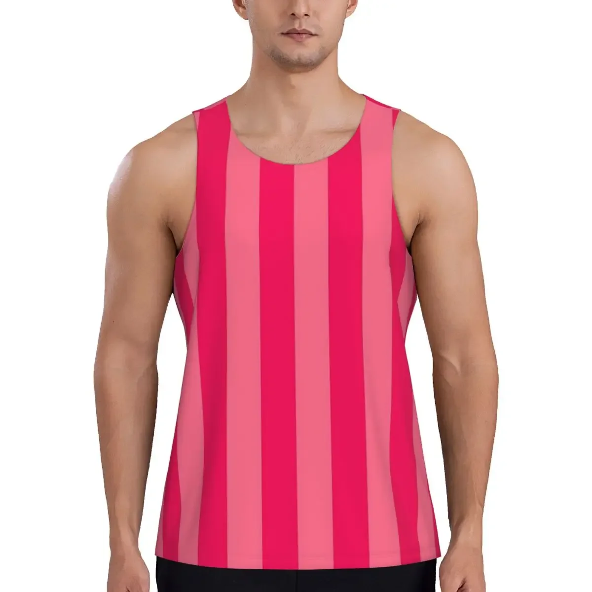 Quick Dry Bold Vivid Vetical Stripped Pattern Gym Tank Muscle Sleeveless Shirt Bodybuilding Breathable Vest