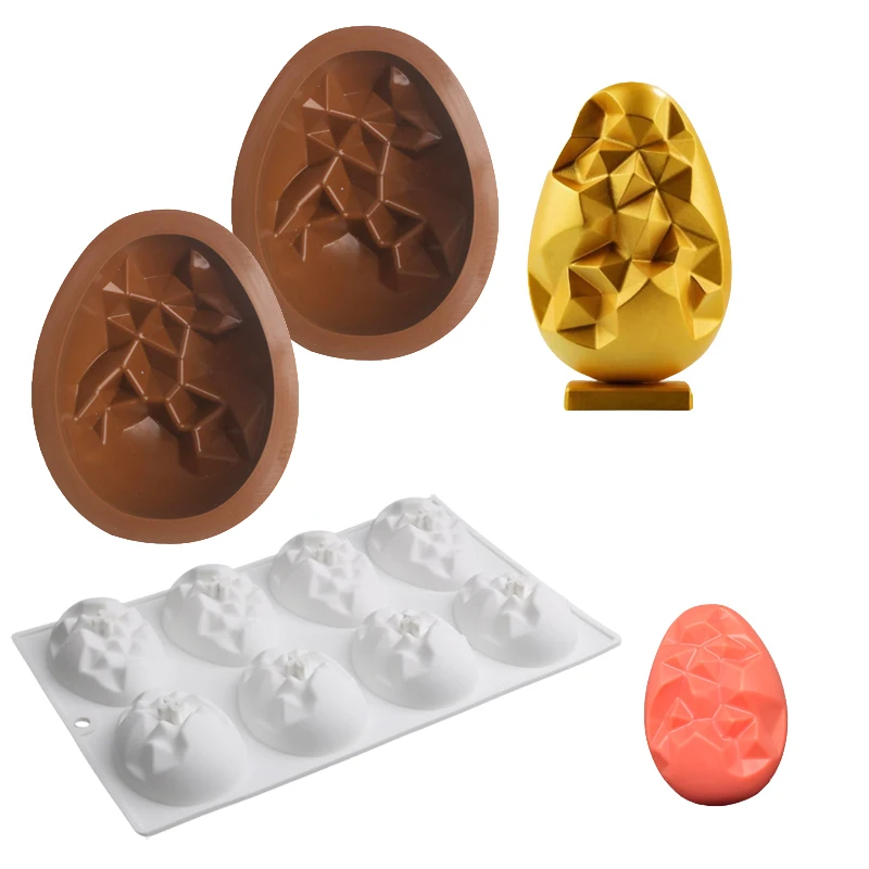Easter Day 8-Cell or 6-inch Easter Egg Design Painted Easter Egg Chocolate Mold Kitchen Dessert Tools Silicone Cake Mold