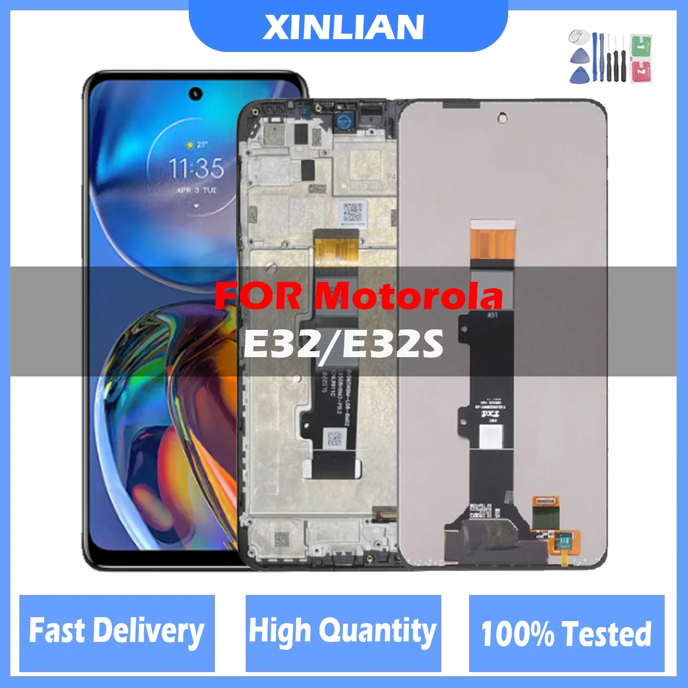 Pantalla LCD de 6,5 pulgadas para Motorola Moto E32, montaje de digitalizador con Sensor de pantalla táctil, reemplazo para Motorola Moto E32 con marco