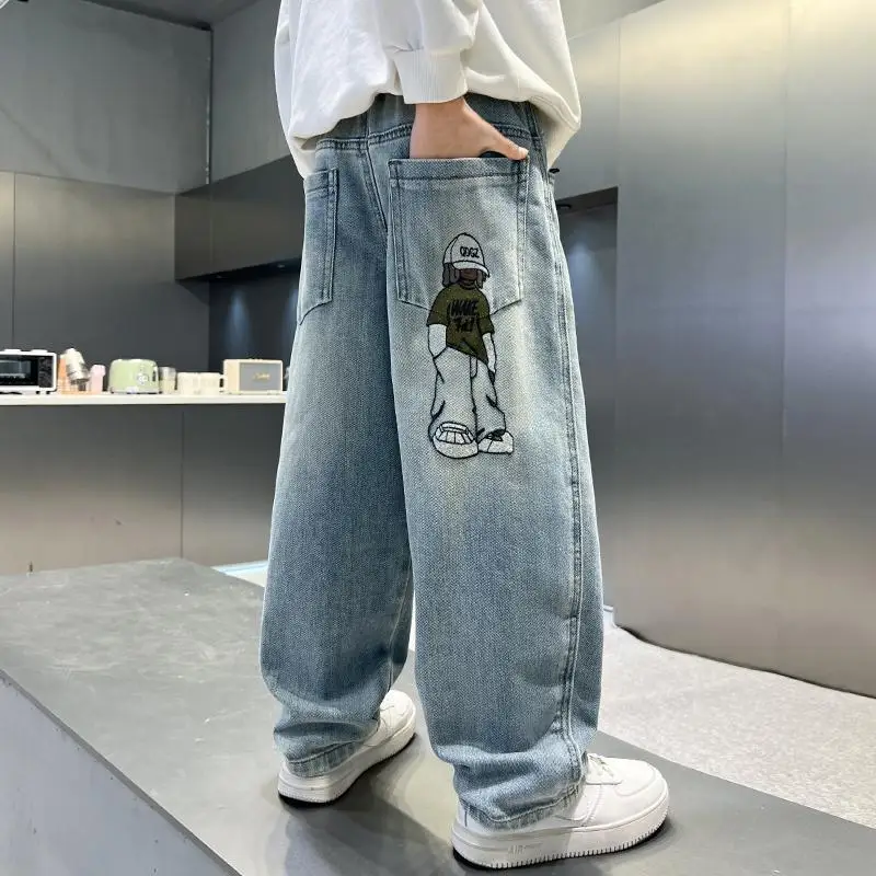 

Boys' Jeans Spring and Autumn Style2025New Children's Pants Older Kids Loose Straight Pants Trendy