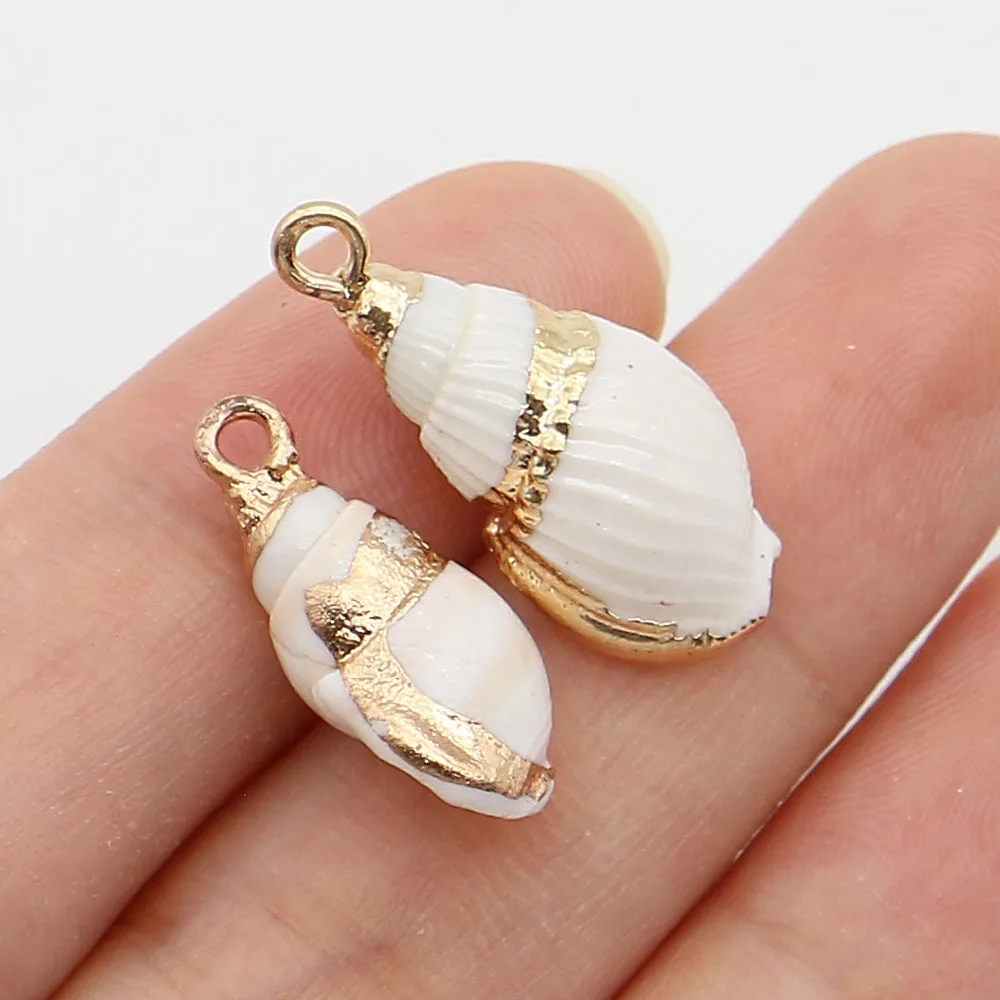 

5pcs/pack Ocean-style Necklace Pendants Natural Conch Shell with Gold-plated Single-hole Charms Jewelry Accessory 9x19-10x23mm