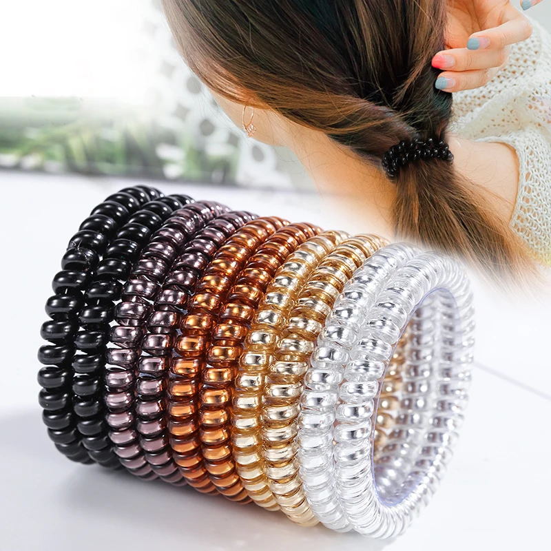 Women Rubber Hair Rope Elastic Hairbands Spiral Shape Hair Ties Headwear Accessories Bridesmaid Telephone Wire Line Headband