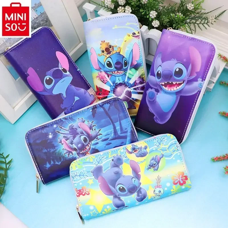 MINISO Disney Cartoon Stitch Long Wallet Student Multi Functional Large Capacity Card Bag Zero Wallet