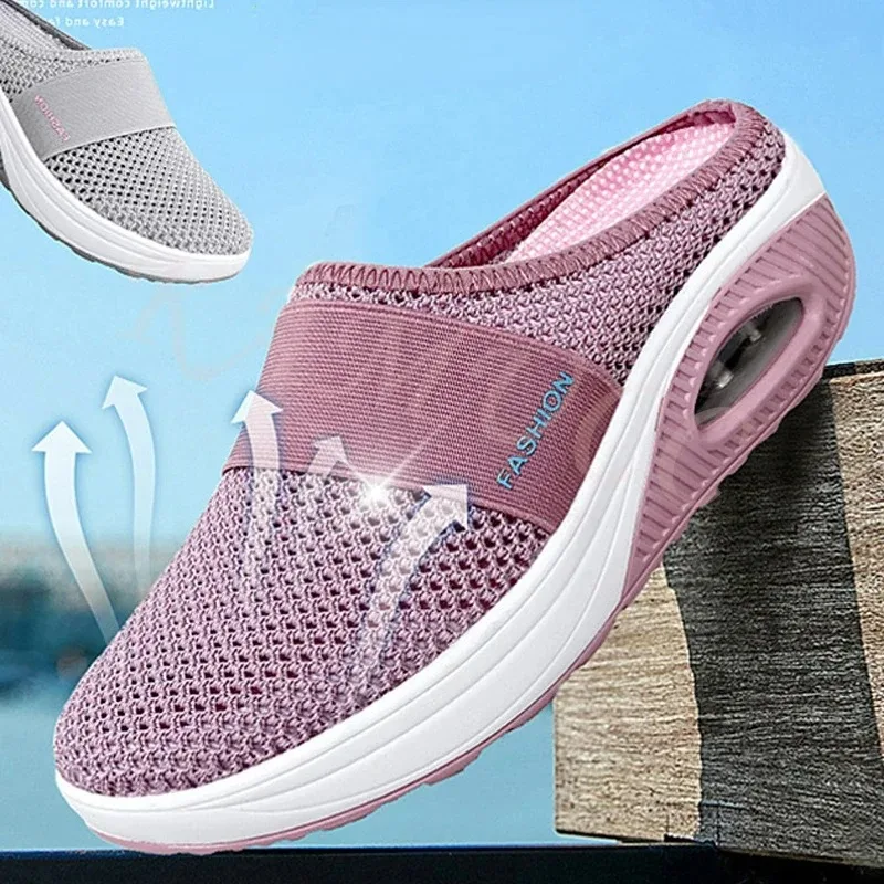 Women Wedge Breathable Slippers 2024 Summer Anti-slip Premium Sandals Vintage Casual Female Platform Shoes Plus Size Slides