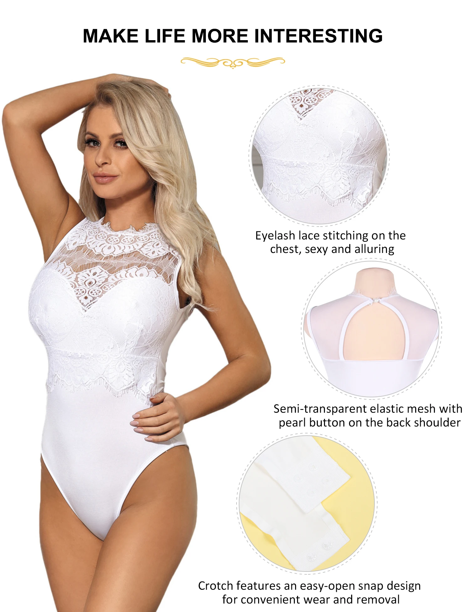 Comeondear White Bodysuits Sexy Lace Open Crotch One Pieces Ropa Mujer Lenceria Jumpsuits Body Overalls Women Plus Size Lingerie