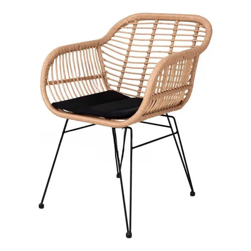 Nordic Rattan Chair Outdoor Furniture Simple Iron Outdoor Beach Chair Creative Design Household Balcony Backrest Dining Chairs