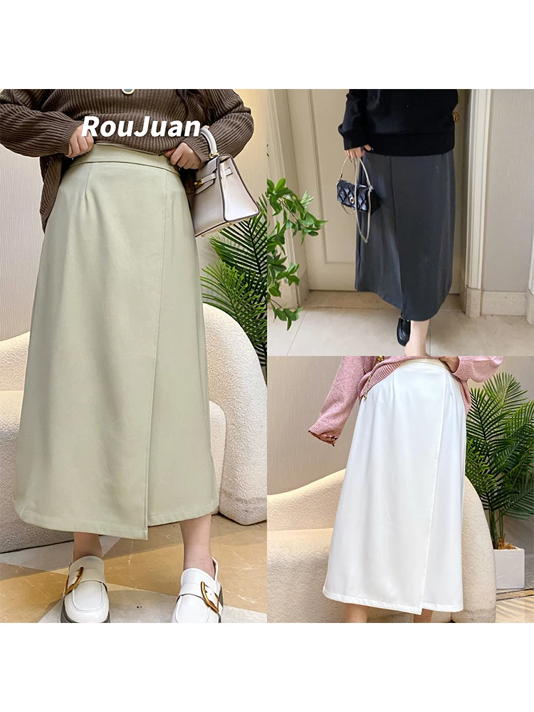 

Юбка-миди с высокой талией, асимметричное плетение, однотонная, универсальная, стройнящая, удобная в носке, из полиэфирного волокна, для женщин