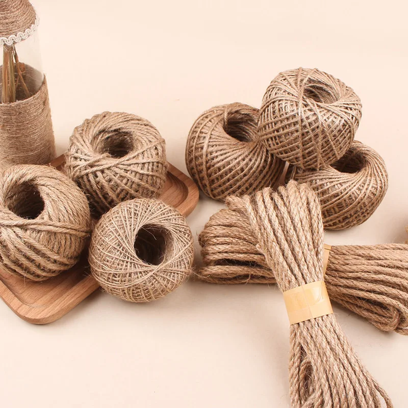 Natural Vintage Jute Rope Twine Roll Sewing Christmas Crafts Jute Cord Thread Wedding DIY Party Ribbon Bows Decor Cat Climbing