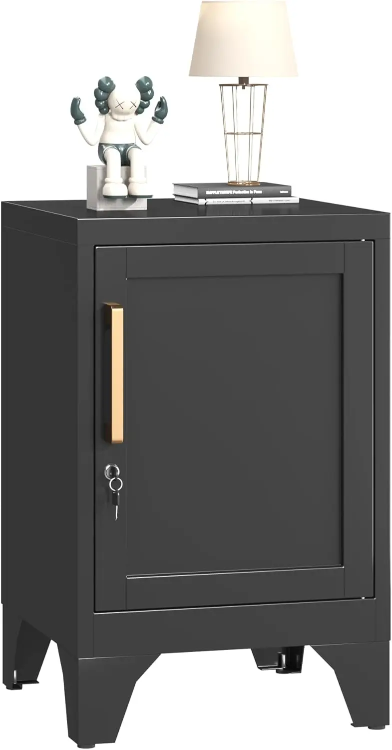 

Metal Nightstand With Door And 1 Adjustable Shelf, 23.6"" H Bedroom Side Table, Beside Storage Cabinet With Adjustable Leveling