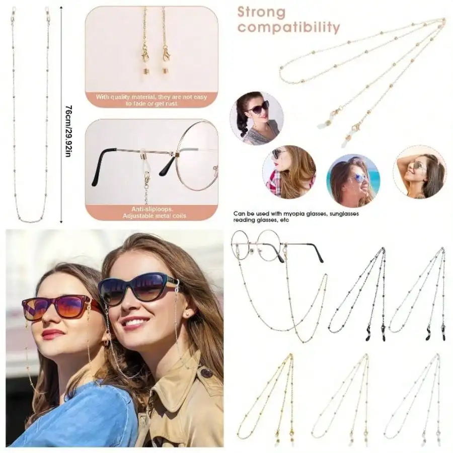 

5Pcs Eyeglass Holders Around Neck Eyeglass Chain Women Stylish Beaded Glasses Lanyard Men Glasses Neck Strap Vintage Reading Glasses Chain With Eyeglass Loop