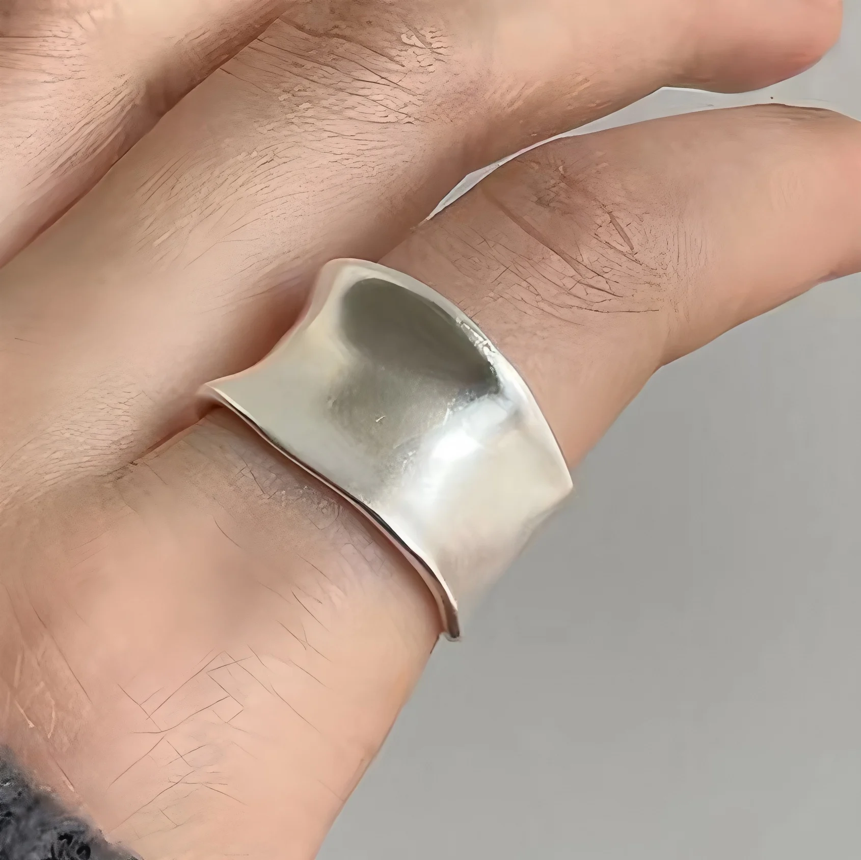 Women's 925 Sterling Silver Thick Double Layer Ring, Minimalist Gift
