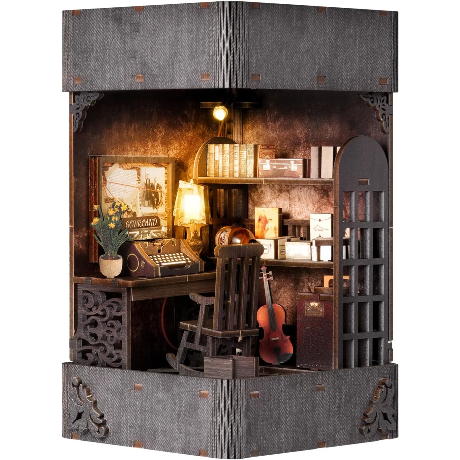 

AMOBOX-Book Nook Kit для подростков и взрослых, миниатюрный набор для книг своими руками, 3D-деревянная головоломка, декор для книжной полки, светодиодная подсветка