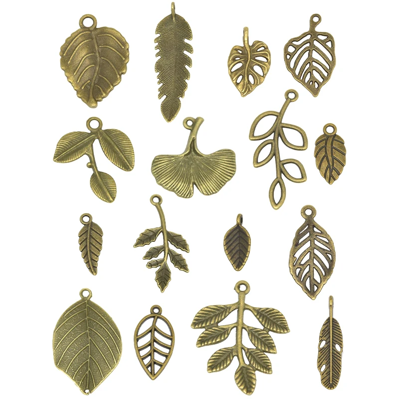 16pcs Mixed Antique Bronze Tree Leaf Plant Charms Alloy Metal Filigree Leaves Pendants For DIY Bracelet Necklace Jewelry Making