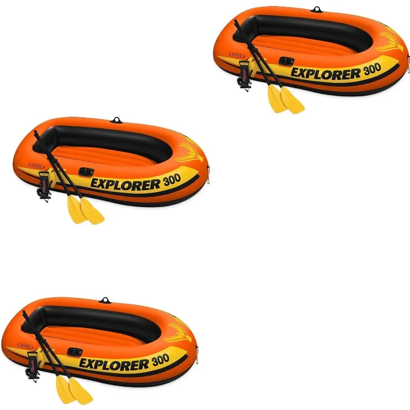 

Intex Explorer 300 Inflatable Fishing 3 Person Raft Boat w/Pump & Oars (3 Pack)