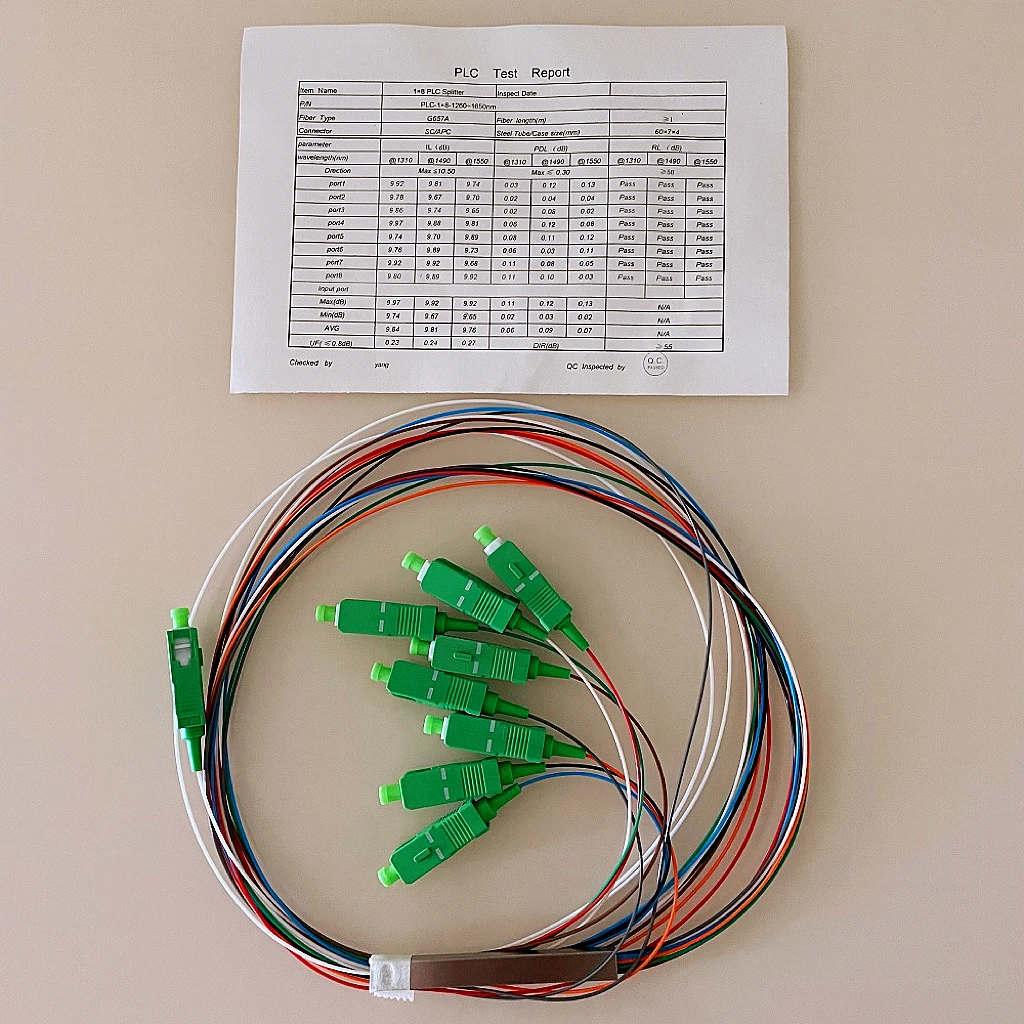 

Волоконный сплиттер SC APC 1X8, 1 шт., ПЛК SM, одномодовый 0,9 мм G657A1 LSZH 1 м FTTH, сплиттер, белый/цвет, высокое качество