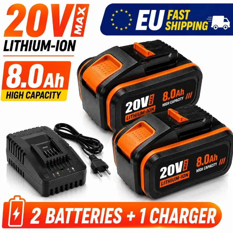 Batteria ricaricabile agli ioni di litio 20V 6.0/8.0Ah per utensili elettrici Worx WA3551 WA3551.1 WA3553 WA3641 WX373 WX390 con caricabatterie