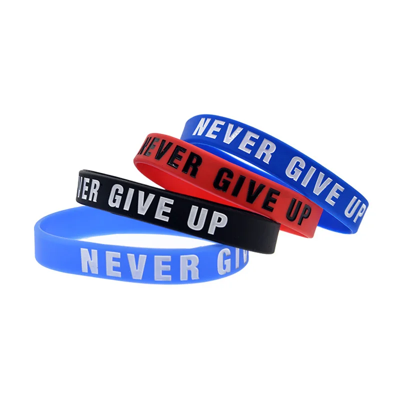 50 Stück inspirierende Gummiarmbänder „Never Give Up“, Silikonarmbänder mit positiver Energie, als Geschenk geeignet. – Detail 1