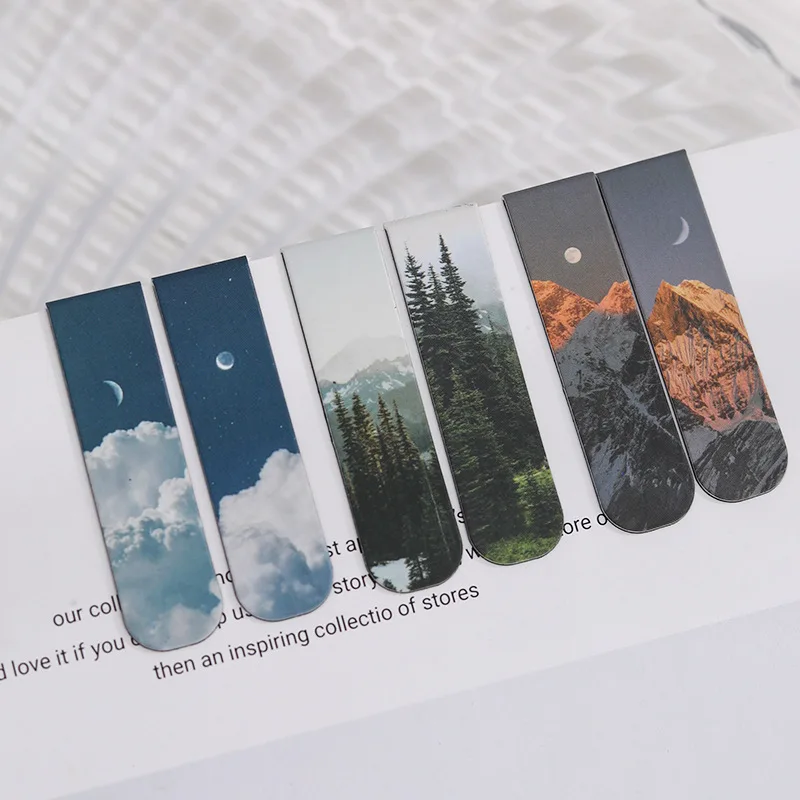 2pcs Magnetic Bookmark Ins Landscape Cloud Simple Literary Pattern Teacher'S Day Graduation Souvenir Gift Reading Label