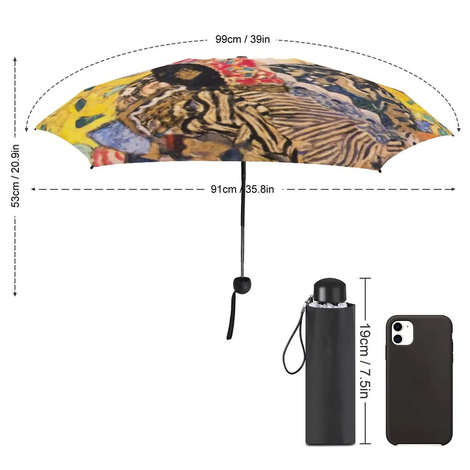 Gustav Klimt Pocket Umbrella Modern Art Print Umbrella Black Coat Windproof 5 Fold 6 Ribs Umbrellas for Men Women