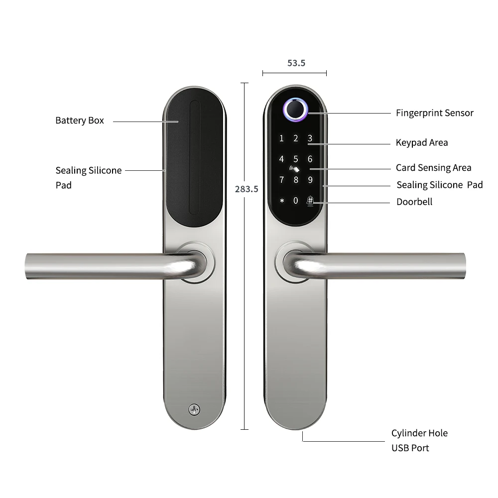 Tuya Slim European Fireproof Waterproof Cerradura Biomtrica Fingerprint Smart 5-in-1 Keyless Entry Door Lock