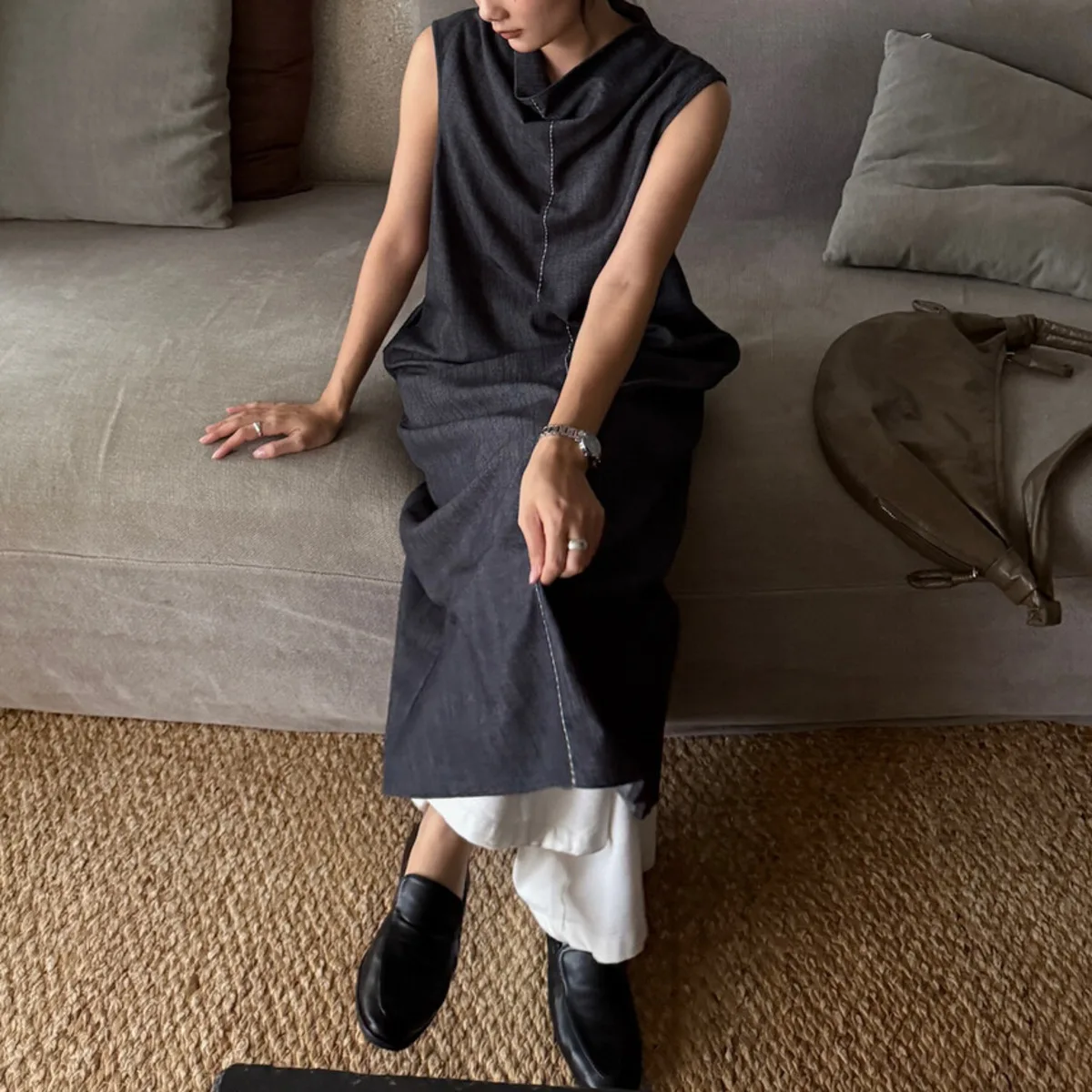 KWTX 2025 Abito lungo elegante senza maniche con spalle scoperte-Abito da salotto in chiffon dalla vestibilità ampia per le donne, abbigliamento casual di inizio autunno, Boho Chic